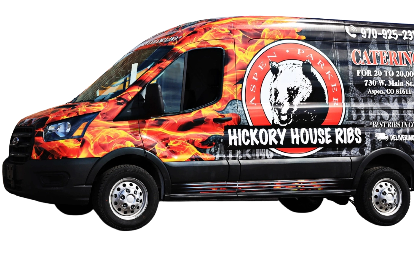 cutout of a wrapped van, Hickopry House Ribs