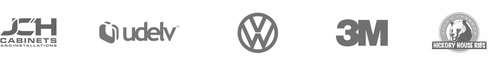 several business logos, VW, 3M, Udelv, JCH Cabinets